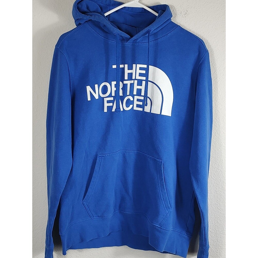 The North Face Mens Hoodie Pullover Blue Size Medium White Logo Sweatshirt